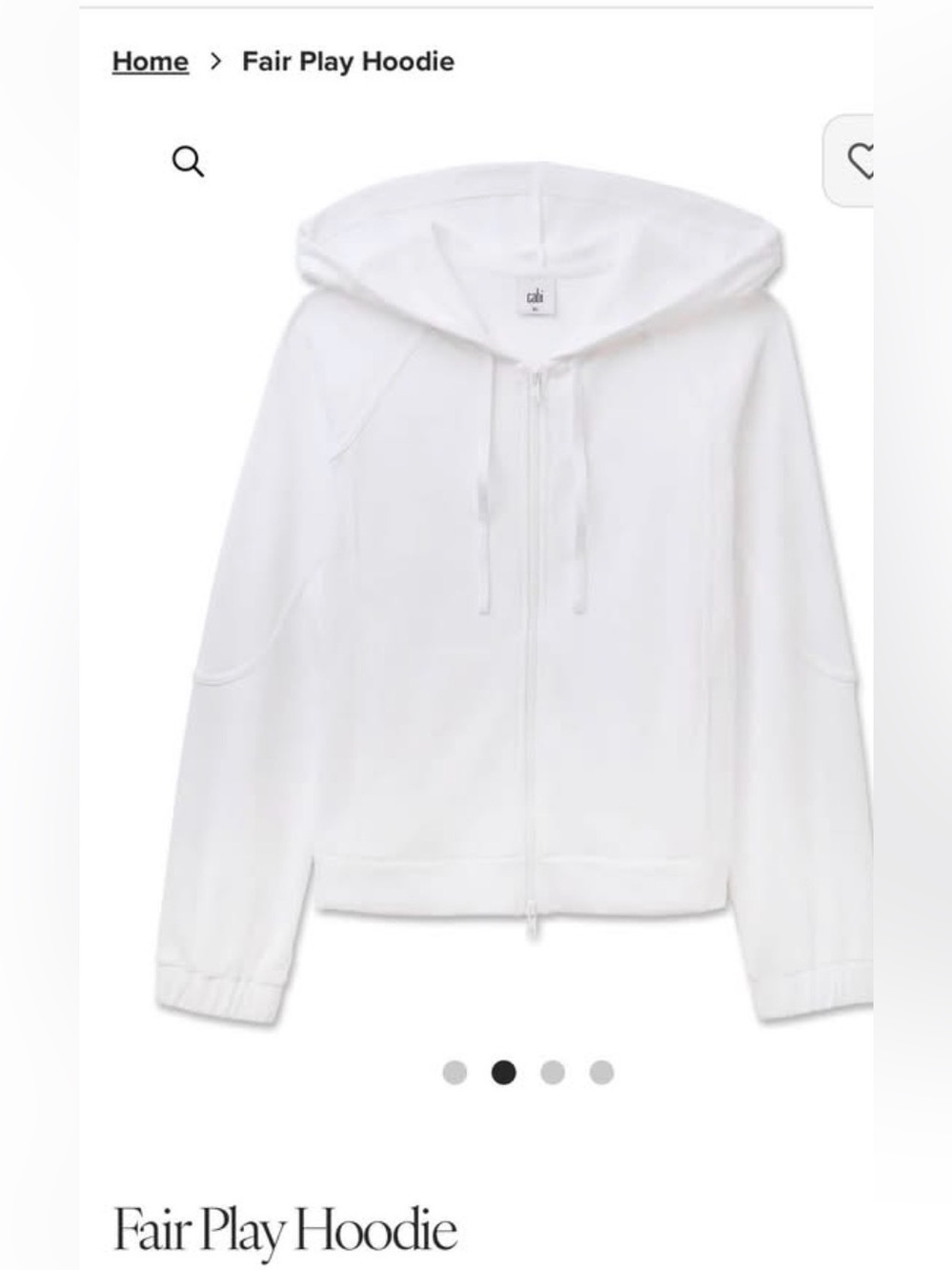 #6854 cabi Fair Play White Zip Hoodie. NWT. Size Small. Retails $139